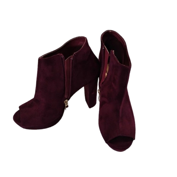 Liliana Wine Velvet Suede Peeptoe Booties‎ Women's Size 7 - Picture 1 of 10